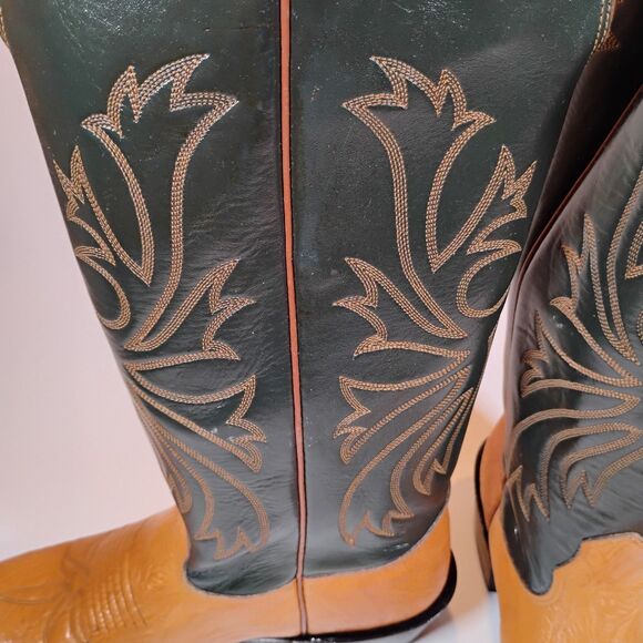 Nocona NOS Bullhide Tan & Green Western Cowboy Boots Size 10 Model 6532 70 603 main image 9